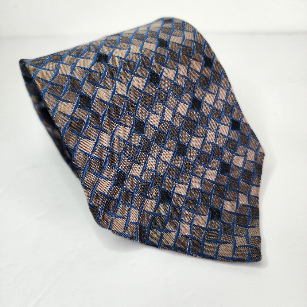 VENEZIA Geometric Patterned Tie in Blue and Brown